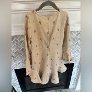 Janie and Jack Cream Long-Sleeve Dress with Gold Leaf Print